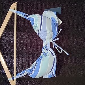 Women's Hollister Cinch Plunge Bikini Top, size M, blue stripe, NWT